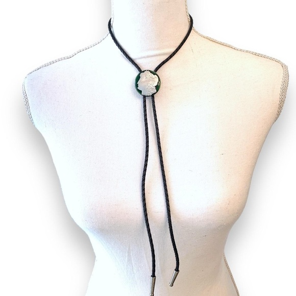 Rare Find Vintage Cat Eye backing 1921 Morgen Silver Dollar Sterling Bolo Tie - Picture 2 of 3